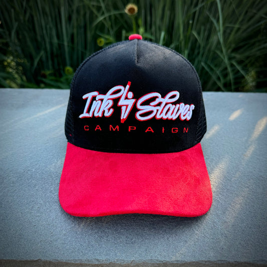 Black/Red Suede Trucker Hat